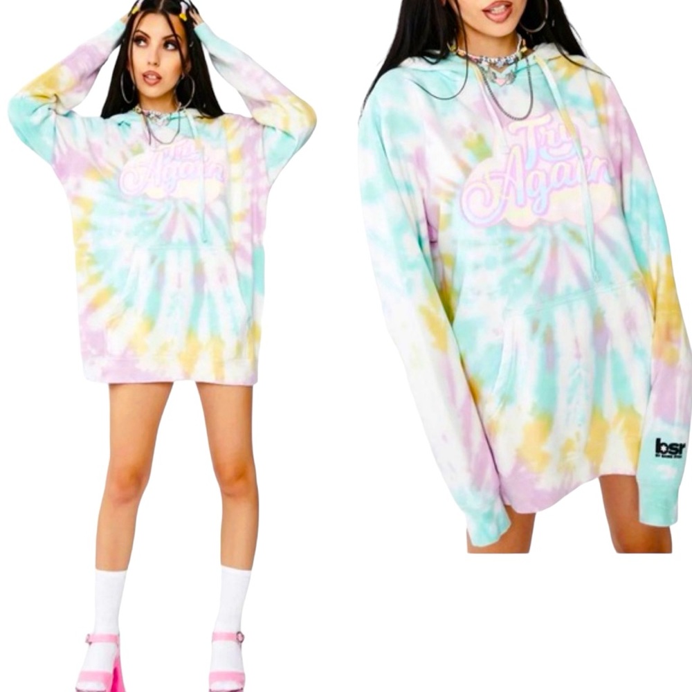 By Samii Ryan Pastel Tie Dye Long Sleeve "Try Again" Hoodie